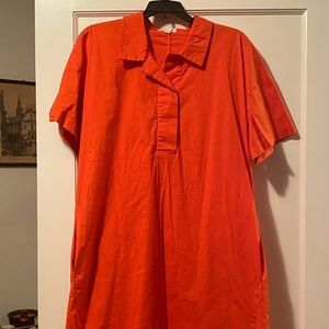 Eileen Fisher Cotton Shirtdress in bright orange, size L